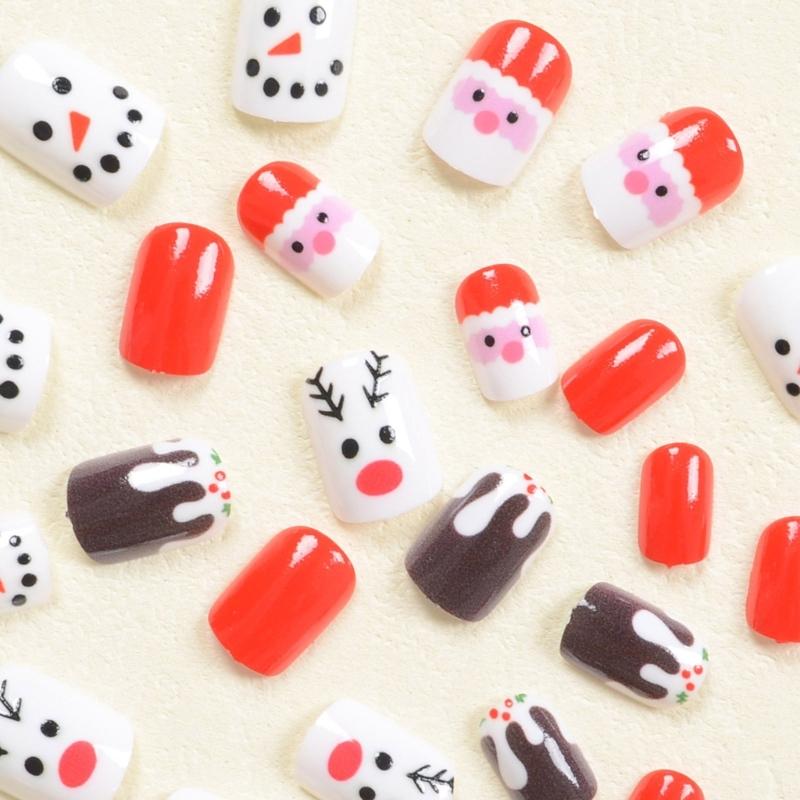 Christmas Press On Nail Snowman False Nail Santa Claus Acrylic Nail Lovely Elk Full Cover Stick on Nail for Woman