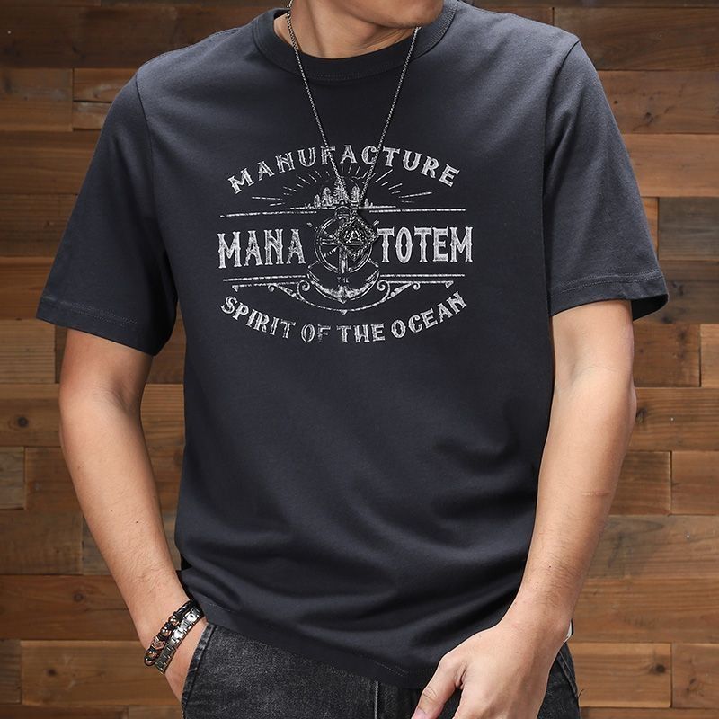 Vintage Men Clothing Pure Cotton Casual T-Shirts Summer Thin Streetwear Fashion Letter Print Short Sleeve Loose Versatile Tops