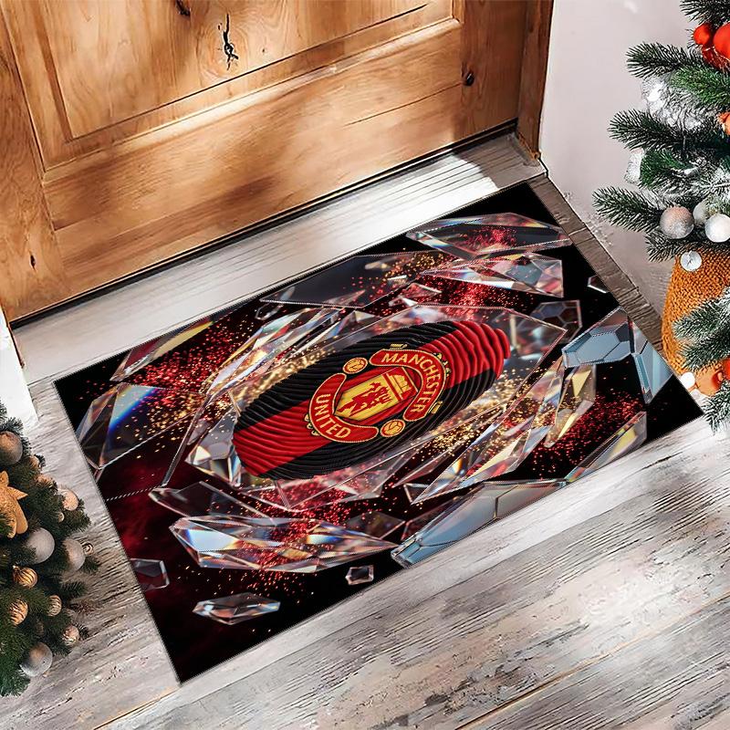 Tappeto in Flanella Stampato Manchester United Antiscivolo Morbido Poliestere Tappeto per Pavimento Tappetino Decorativo per Interni per Camera da Letto Soggiorno Divano