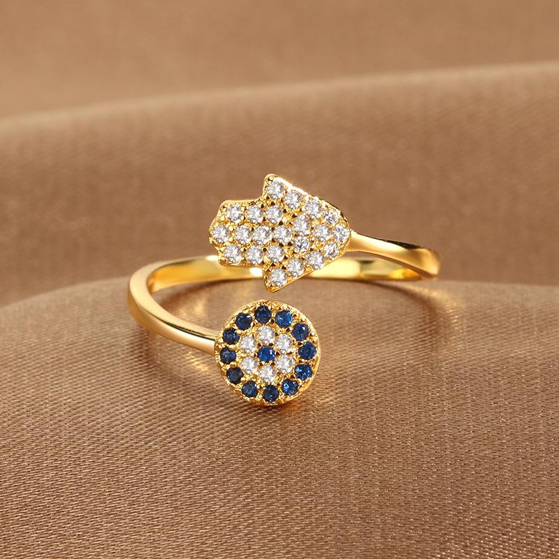 YILUOCD Blauwe Zirkoon Duivelsogen Open Verstelbare Ringen Geluk Turkse Boze Oog Vingerringen Voor Vrouwen Trouwring Sieraden