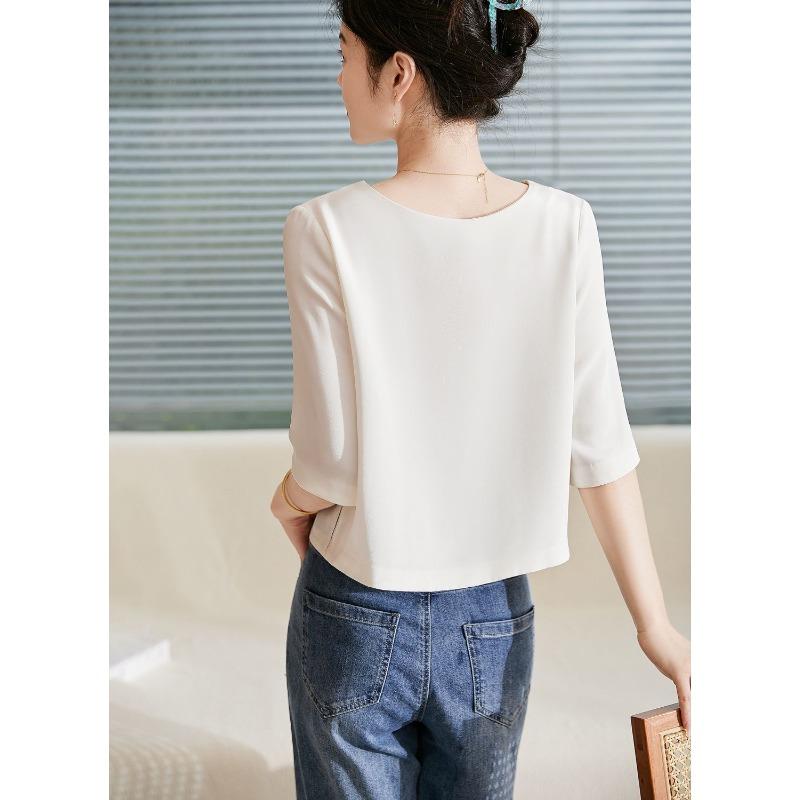 French Light Mature Top for Women Summer New V-neck Shirt Foreign Short Style