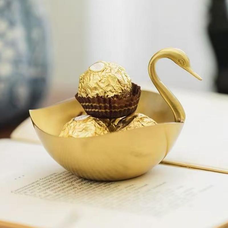 Obstschale, Messing Haus Schwanenplatte, Europäische Goldene Retro Snack-Schale, Haus Wohnzimmer Dekoration Zubehör Aufbewahrungsartikel