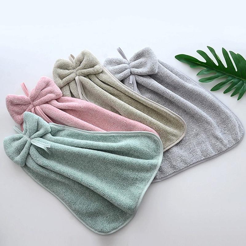 Mutfak Banyo İçin Fiyonklu El Havluları Mercan Kadife Mikrofiber Yumuşak Hızlı Kuruyan Emici Temizlik Bezleri Ev Sauna Havlu