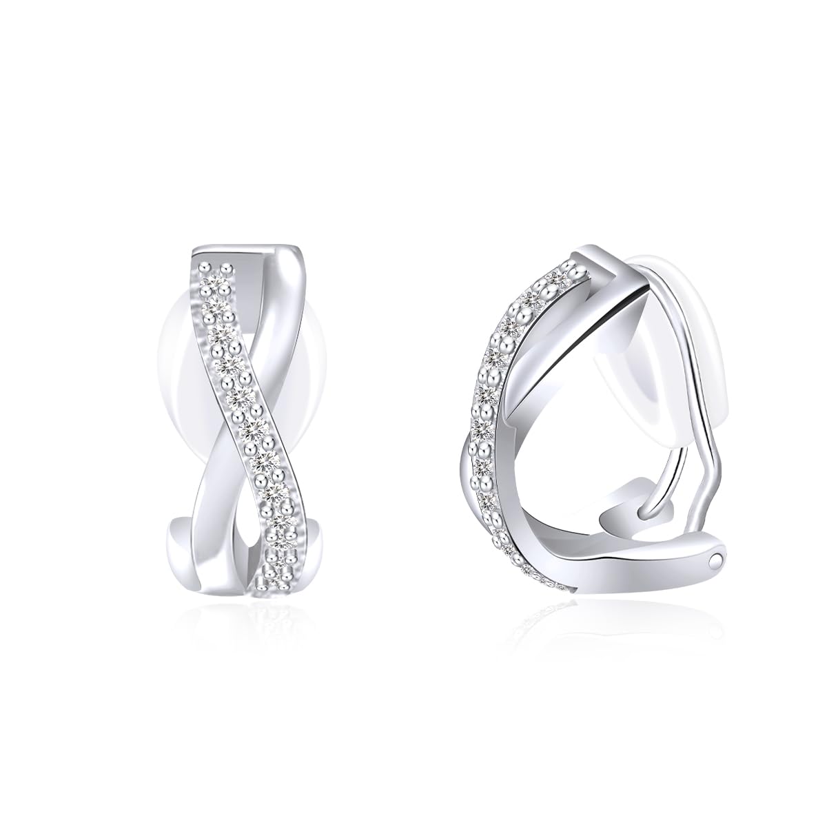 

Naniwaai Earrings for High Quality Painless 925 18K Platinum for White Day Women, Popular, Zirconia, Earrings, Silver, Twisted, Hypoallergenic, Gold, білий