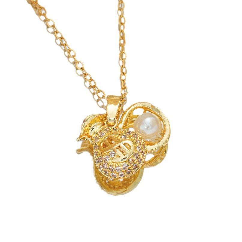 Light Luxury Niche Design Pearl Money Bag Pendant Necklace Women's Good Luck Jewelry