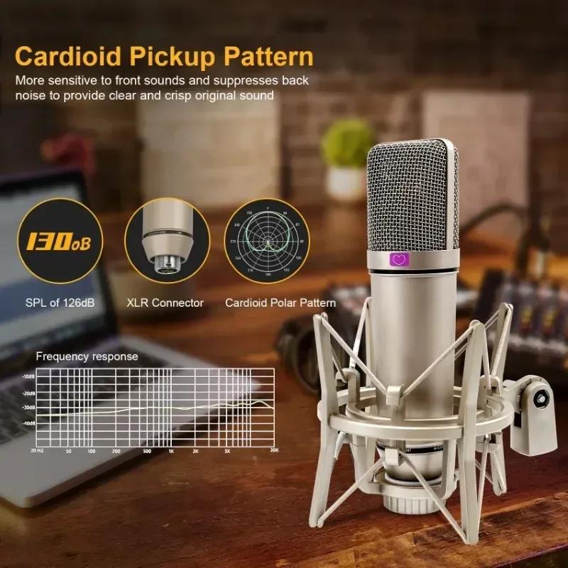 U87 AI XLR Kondenzátorový Mikrofon Profesionální Kardioidní Studio Mikrofon pro Nahrávání Podcasting Voice Over Streamování Domácí Studio