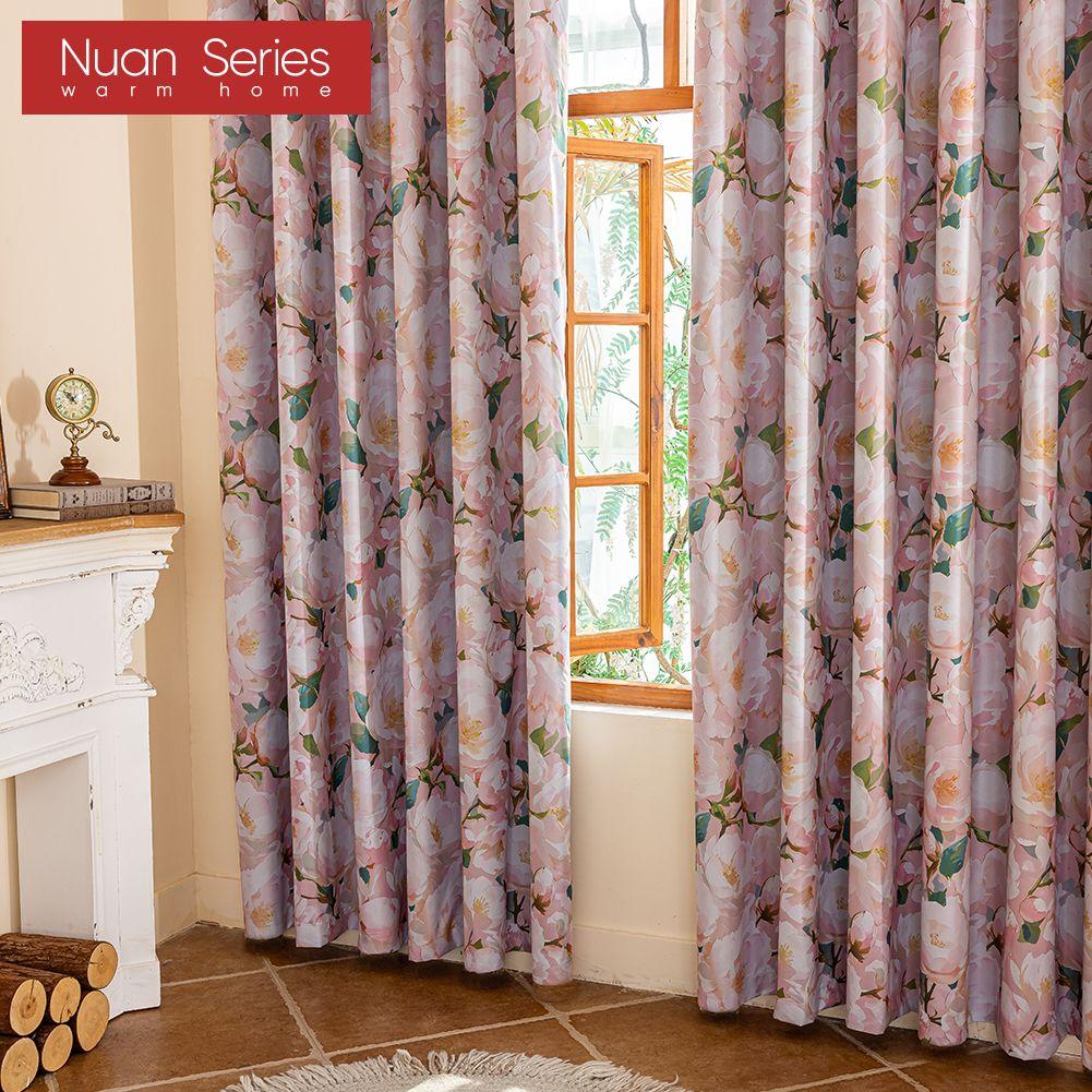 1 Stück Nuan Serie Französischer Landhausstil Verdunkelungsvorhänge Rosa Kamelien-Druck Vorhänge für Schlafzimmer Wohnzimmer Balkon Fenster für Heimdekoration