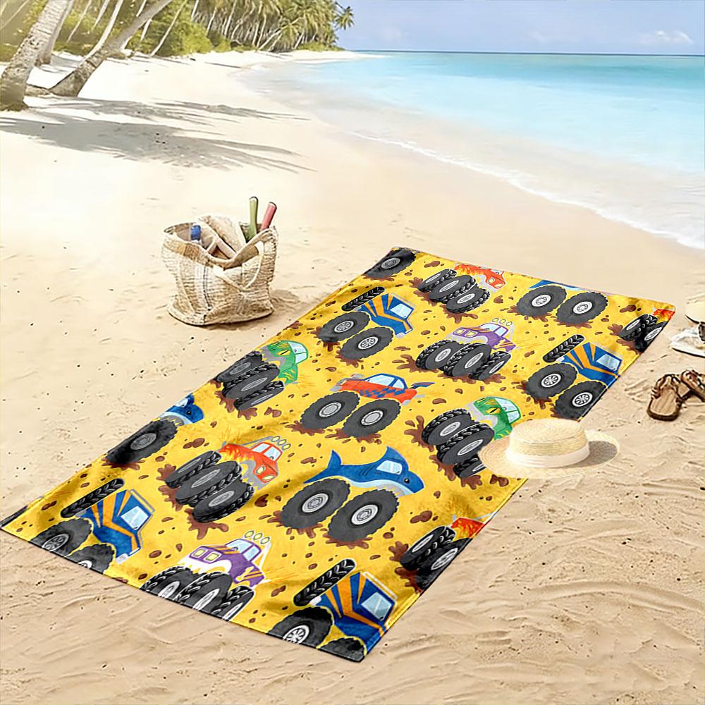 Monster-Truck-Abenteuerrennen Print Strandtuch, schnelltrocknend, geeignet für Reisen, Outdoor-Sport, Joggen, den Strand und Schwimmen, Geschenk