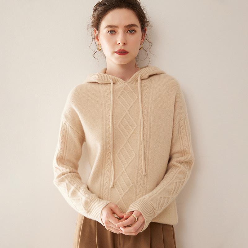 Women's 2024 High-End Hooded Cashmere Argyle Sweater
