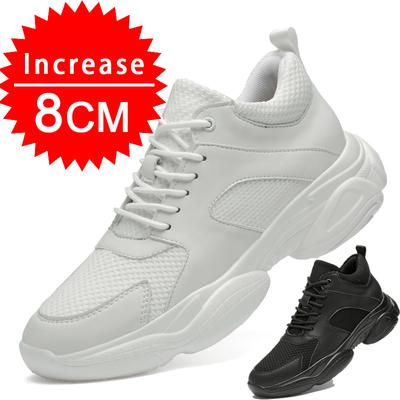 Męskie Sneakersy Podwyższające z Siatki+Skóry Buty Zwiększające Wysokość Wkładki 8cm Młodzieżowe Unisex Ukryte Koturny Wewnętrzne Podwyższenie Lift Sportowe