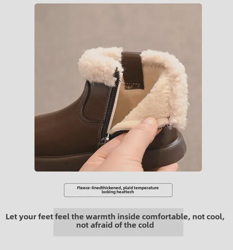 Zimní chlupaté bavlněné boty 2024 s velvetovou podrážkou pro dívky - Krátké, měkké a pohodlné pro děti