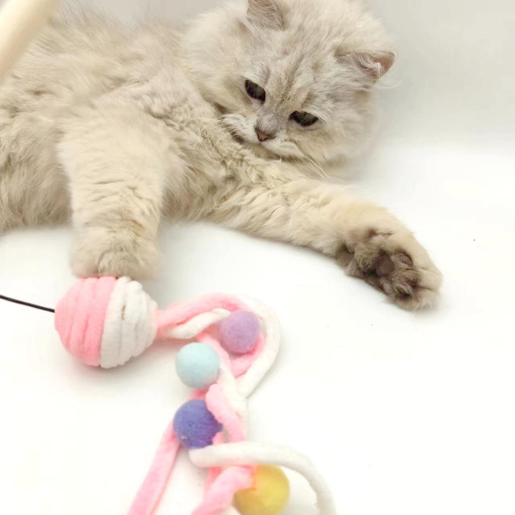 Cat Toys, Plush Toys, Cat Teasing Sticks, Fun and Interactive Tools, Natural Wood, Bite Resistant, Long Plush with Bells, Pet Cat Supplies