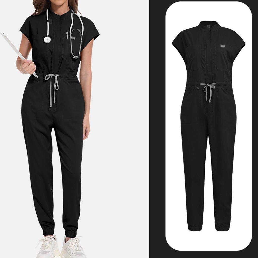 Ladies' Comfortable And Casual Solid Color Short Sleeved Pants Protective Suit Set