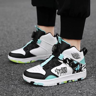 Scarpe da ginnastica per ragazzi nuove scarpe da skate per bambini ragazzi high top con bottone rotante scarpe da basket per la scuola elementare antiscivolo