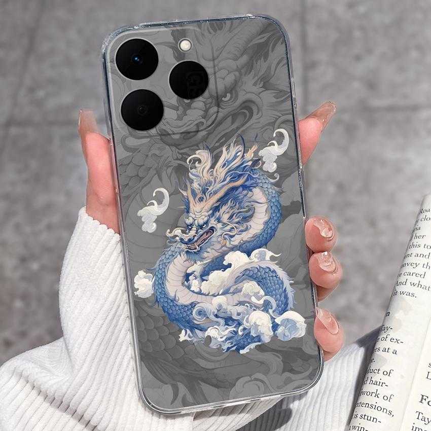 Pouzdro na telefon se vzorem čínského draka pro Realme 15T 14T 14X 15 13 12 11 10 C71 C61 P1 Měkké kryty Průhledné silikonové nárazuvzdorné pouzdro pro Realme Casing