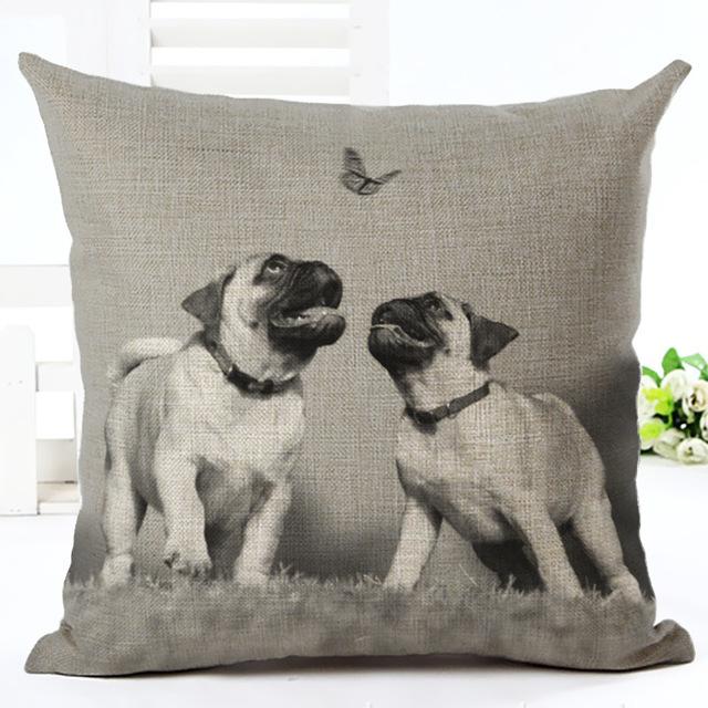 Cute Dog Printing Cushion Cover Cotton Linen Dog Throw Pillow Case For Sofa Decorative Pillowcase Cover Almohada Zt86