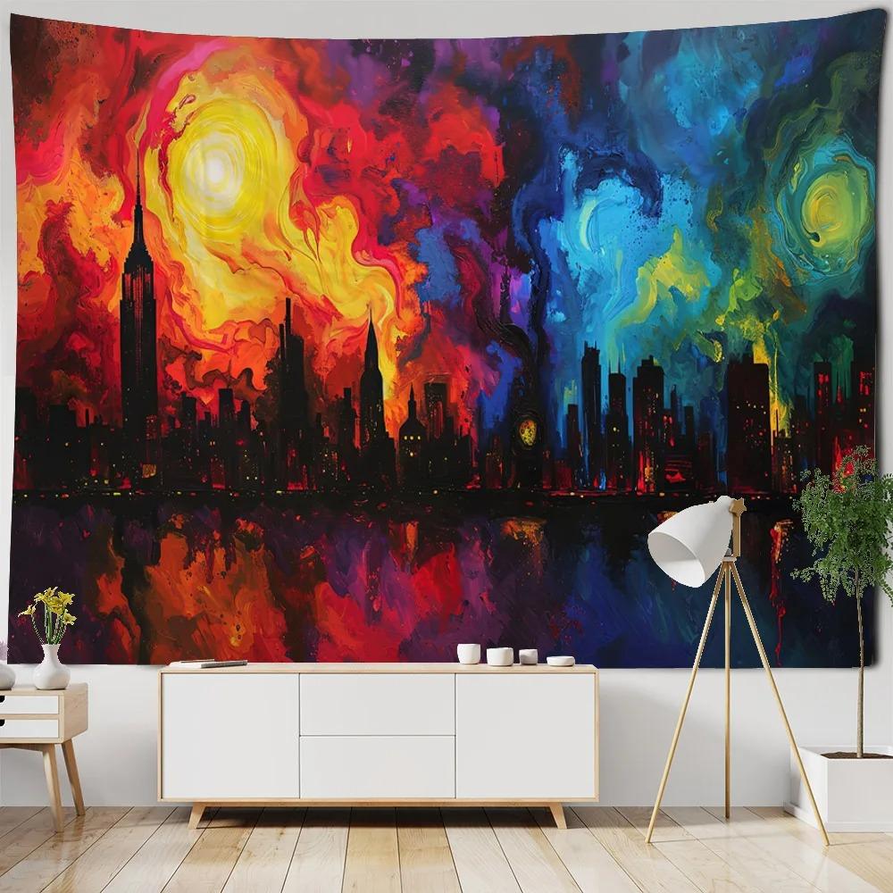 Home Decoration Bohemian Dream City Starry Sky Oil Painting Tapestry Wall Hanging Background Cloth Living Room Bedroom