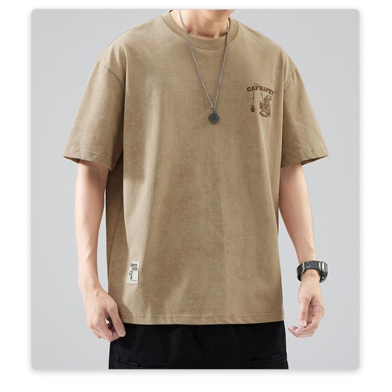 Summer and Summer American High-density Knitted Loose Fashion Men's T-shirt Short-sleeved