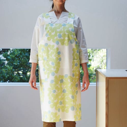 

Quarter Report, Rieko Oka Design, Cotton-Linen Over-Apron, Easy to Put on and Take Off, Float, Green, One Size Fits All, X-Shaped, 85cm Long, Wall Han