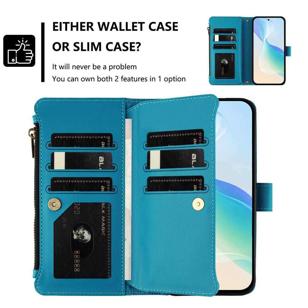 For Samsung Galaxy A26 5G Leather Case 9 Card Slots Zipper Wallet Stand Phone Cover with Wrist Strap