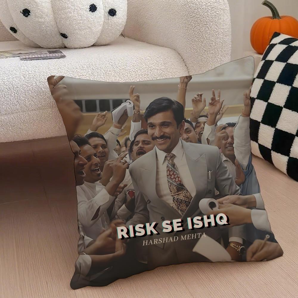 

SScam The Harshad Mehta Story Cushion Cover Throw Pillow Cover Hidden Button Durable Polyester Chair Cushion 30X30cm
