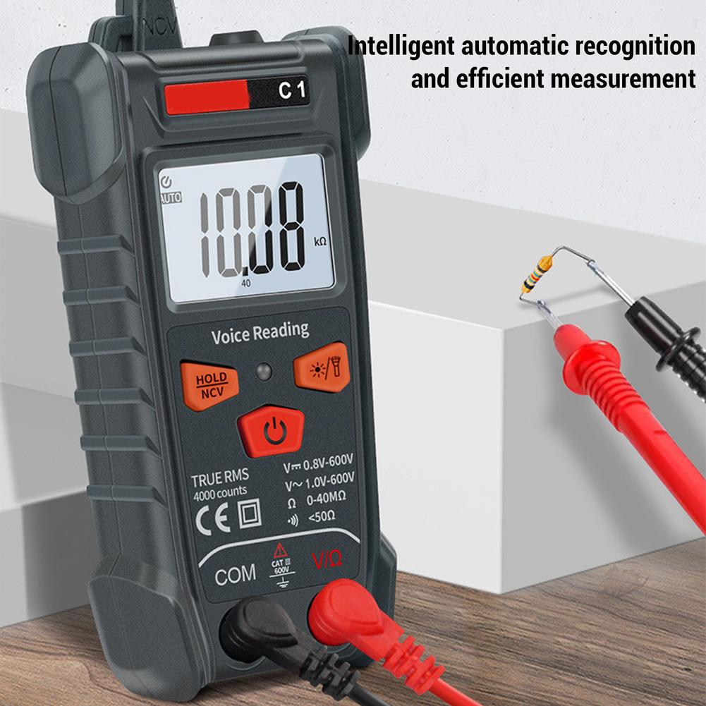 C1 Digital Multimeter 4000 Count True RMS AC DC Voltage Resistance Tester with NCV Function Backlit LCD and LED Illumination