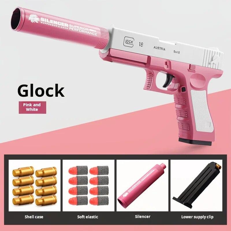 

Мягкий игрушечный пистолет M1911 Glock Rock Pink с пулями для метания