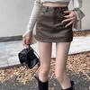 Summer 2025 Petite High Waist A-Line Brown PU Leather Skirt for Women