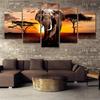5 Piece Walking Elephant Sunset Africa Grassland Scenery Canavs Painting Prints Poster Living Room Wall Art Cuadros No Frame