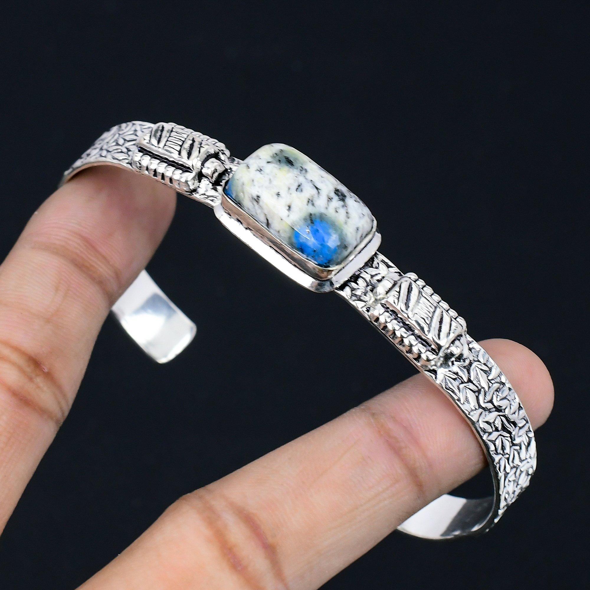 

Daughters Day Deal Sterling Silver Radiant K2 Jasper Stone Wife Bangle Jewelry Adjustable