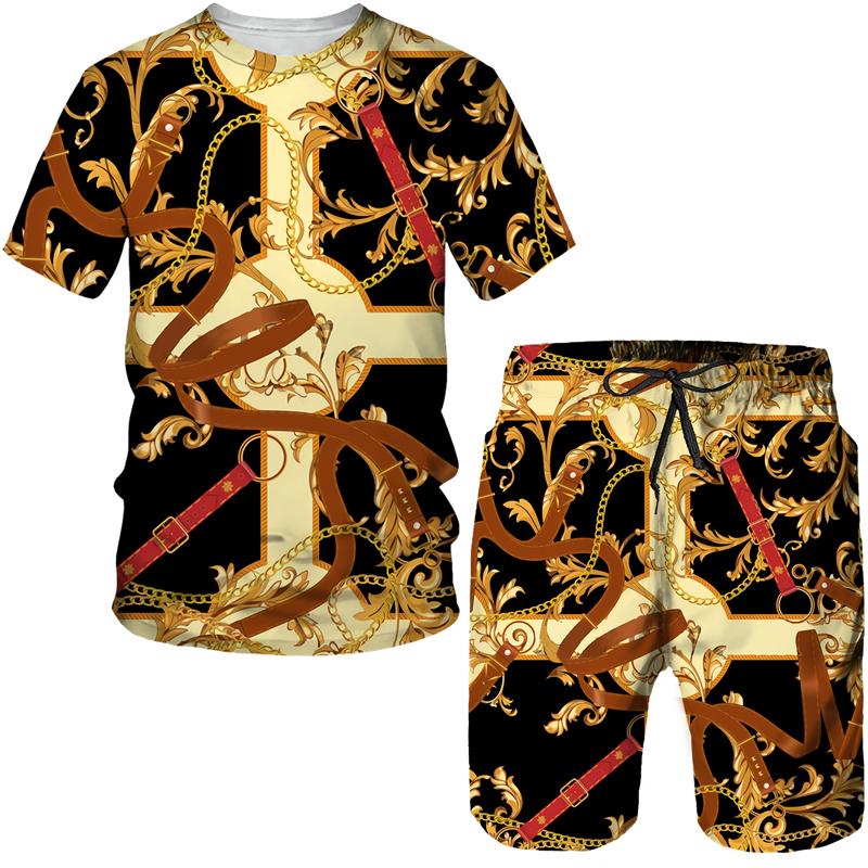 Sommer Hipster Streetwear Kleidung NEUE Luxus Goldene Muster männer Set Fashion Floral Print T/Shorts/Anzug Casual paar Outfits