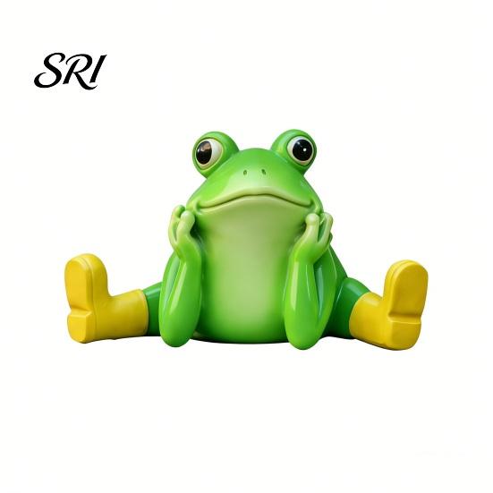 Decorative Frog Statue for Patio Sitting Resin Stretching His Legs Ornament Garden Pool Decor Figurine Outdoor Indoor Plant Pot Desk Shelf Decoration
