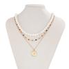 Fashion Imitation Pearl Crystal Chain Necklace Female, Retro Metal Moon Tag Stacked Pendant