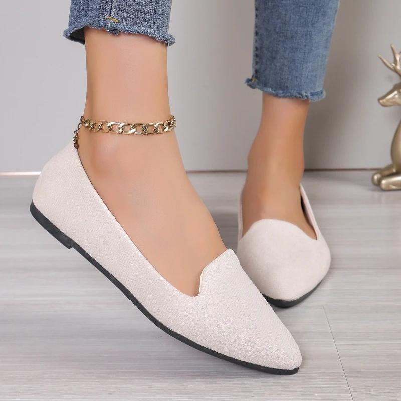 Fashionable Pointed Toe Flat Bottom Comfortable Casual Women's Shoes Spring Summer Solid Color Simple Elegant New Loafers