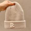 New autumn and winter R knitted wool hat casual versatile men's and women's thermal hats niche street trendy brand