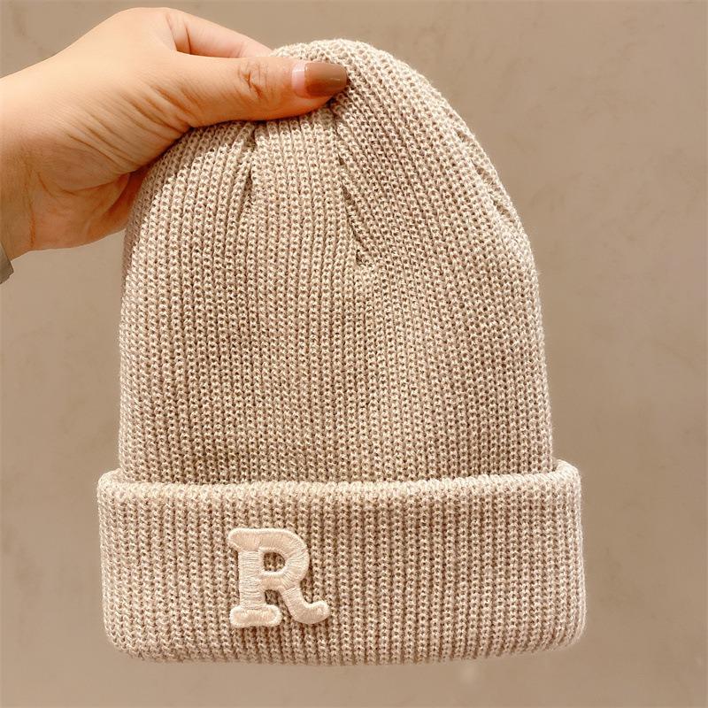 New autumn and winter R knitted wool hat casual versatile men's and women's thermal hats niche street trendy brand