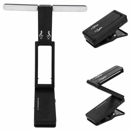 Portable Foldable Clip-on Music Stand Light, USB Rechargeable Reading Lamp with Two Brightness Modes for Reading, Sheet Music Stands, Pianos, Desks, e