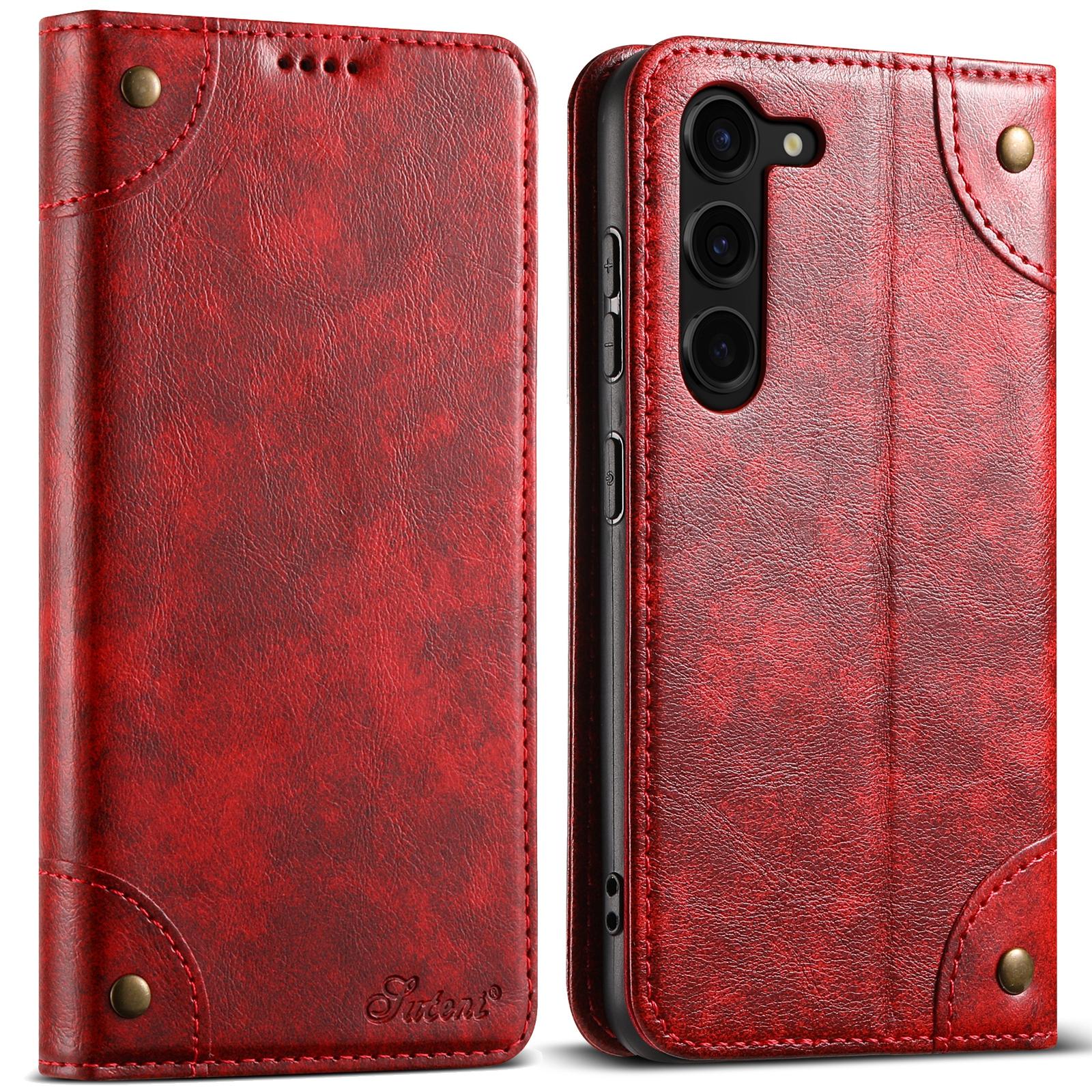 

SUTENI Leather Case for Samsung Galaxy S23 Shell Flip Viewing Stand Phone Cover Red