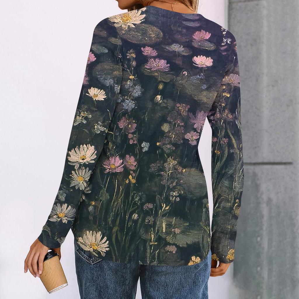 Women's Printed Long Sleeve Shirts Elegant Casual Tops Trendy Shirts Tops