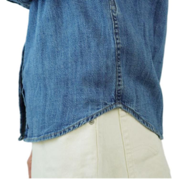 Levis Solid Color Loose Fit Single-Breasted Square Neck Denim Long Sleeve Shirt Women shirts Light-Blue 86832-0018