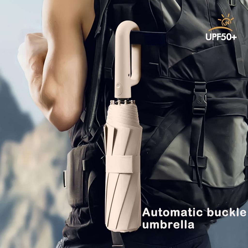 Strong Windproof Automatic Umbrella - Fully Auto Open/Close Large Folding Parasol with UV Protection & Ring Handle, Heavy Duty Travel Umbrella