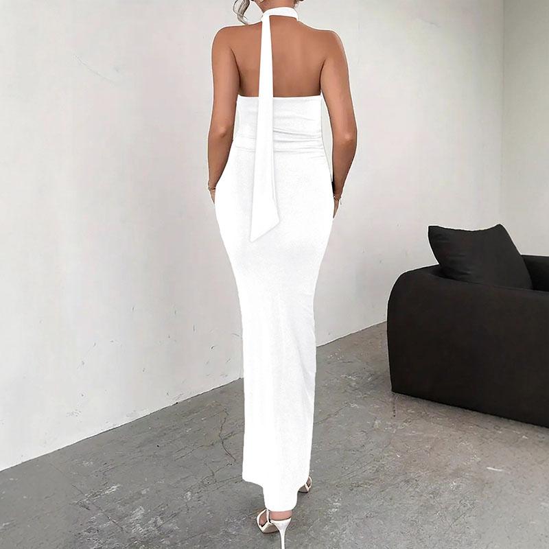Women Halter Neck Maxi Dress High Slit Bodycon Evening Party Formal Dress