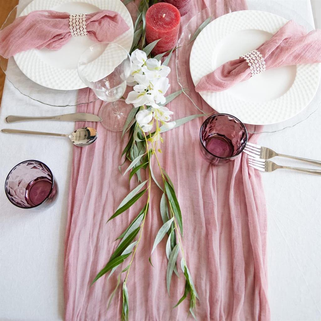 Pink Ruffled Voile Table Runner for Weddings & Parties, Sweet Kindergarten & Salon Decor