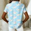 Women's Shirt Hawaiian Print Button Short Sleeved Pocket Casual Top