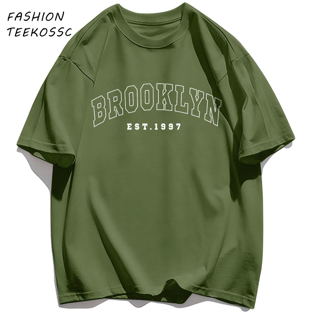 Brooklyn Est 1997 City Usa Printing Men TShirt Summer Casual T Shirts AllMatch Crewneck Tops Oversized Soft Streetwear