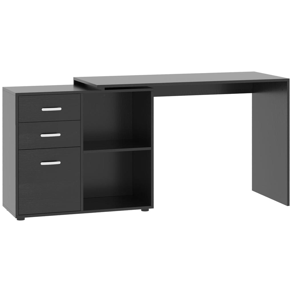 Corner PC Desk with 2 Drawers and Open Shelves, L-Shaped Corner Desk In Wood and Metal, 117x83.5x76 Cm, Black