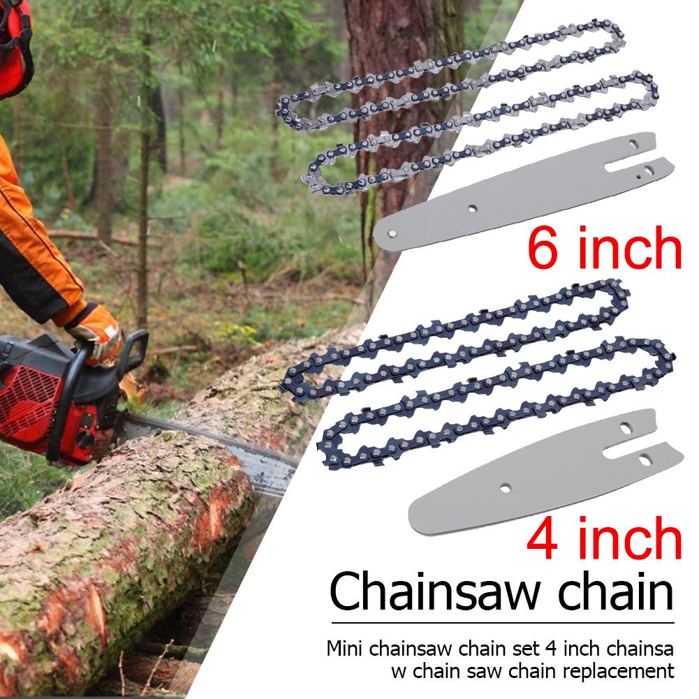 4/6 Inch Chain And Guide Plate Set Mini Chainsaw Replacement Cordless Electric Saw Chain Wood Branch Cutting Sharp Chains