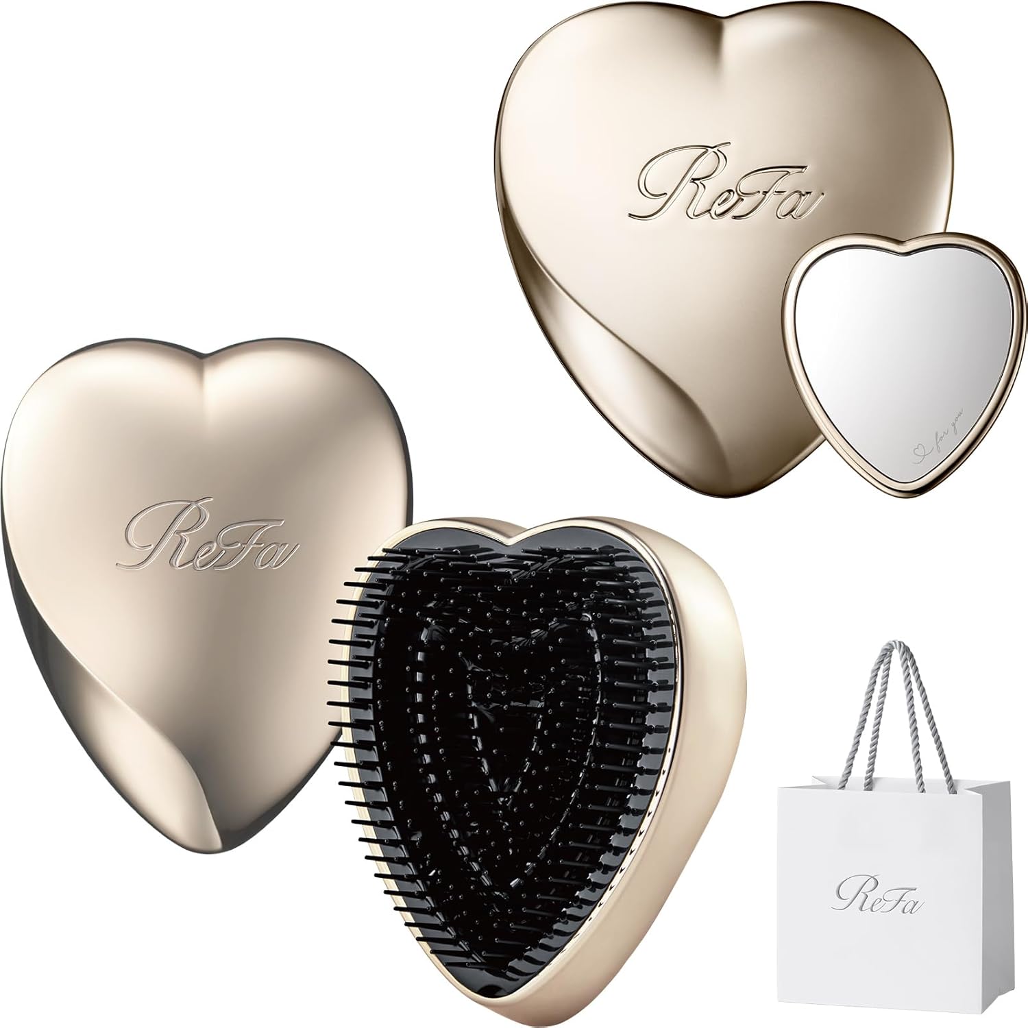 ReFa HEART MIRROR + BRUSH Set Champagne Gold