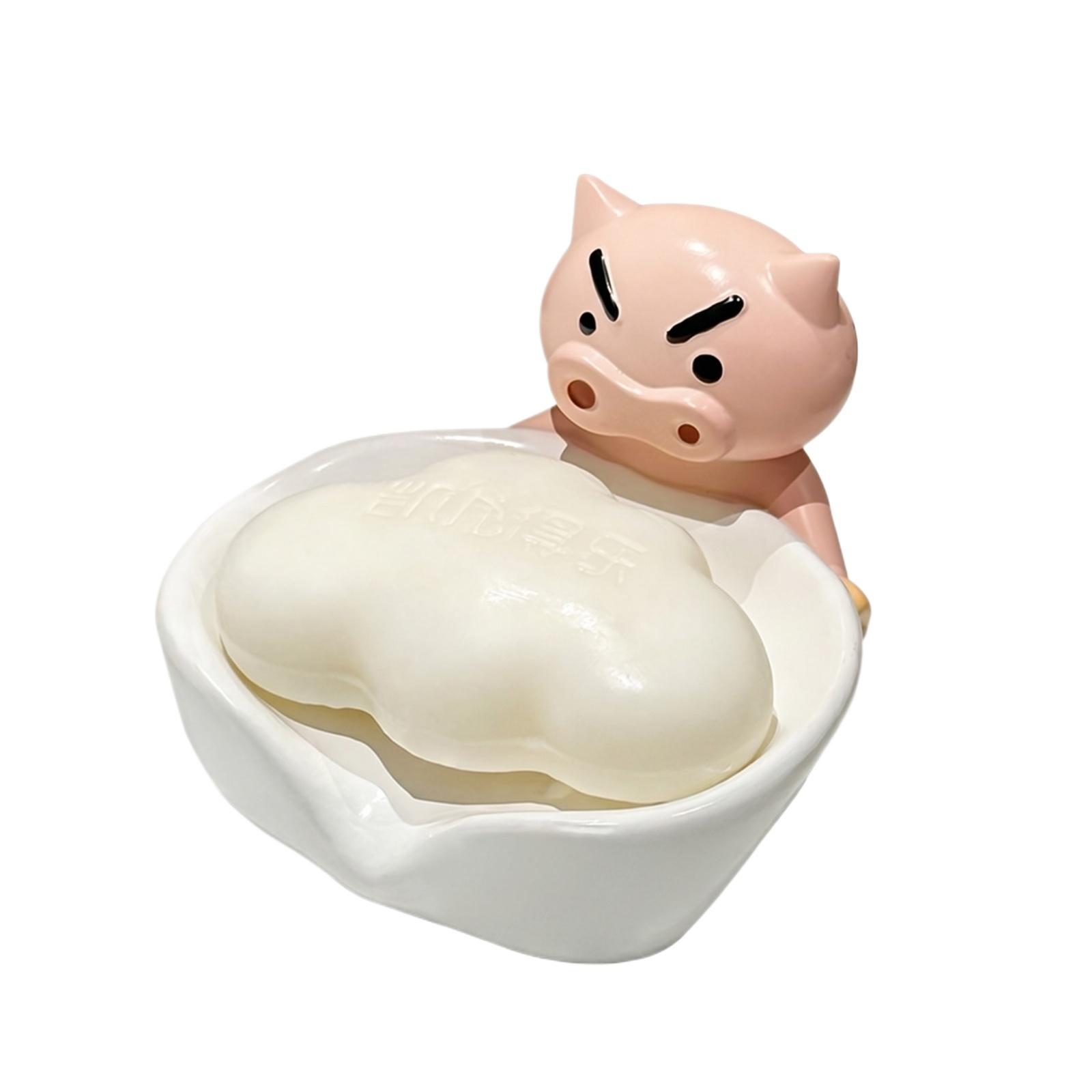 

Creative Pig Character Soap Dish Holder Ceramic Bathroom Soap Tray Decorative Accessory for Home and Office Use with Drainage Design one size розовый