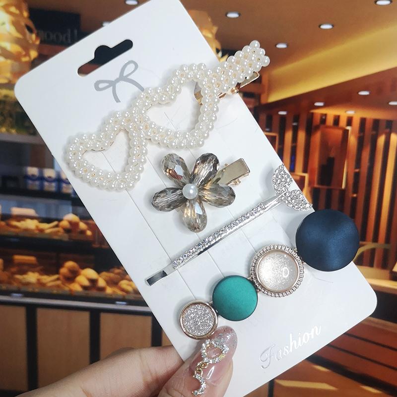 Korea Shiny Crystal Hair Clip Set Fashion Hair Accessories  Trend For Women Girl Pearl Rhinestone Hairpin Side Clip For Hair